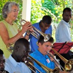 Patricia Hurley, Nicholas Smith and members of Fanfare rehearsing